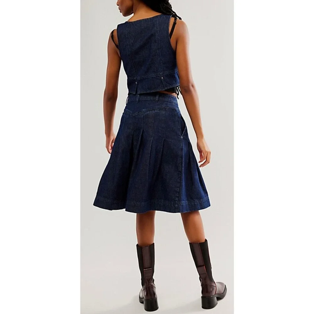 NEW FREE PEOPLE SCOUT DENIM CROPPED VEST TOP SKIRT SET OB1879827 SZ 4